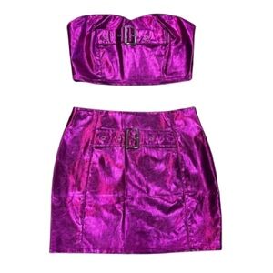 NWT EVNL Hot Pink Pleather Corset + Mini Skirt Set | Barbie Pink Y2K